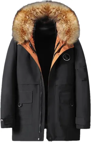 Men's Thick And Warm Winter Fur Collar Removable Lined Down And Cotton Padded Fleece Cold-Proof Plus Size Coat