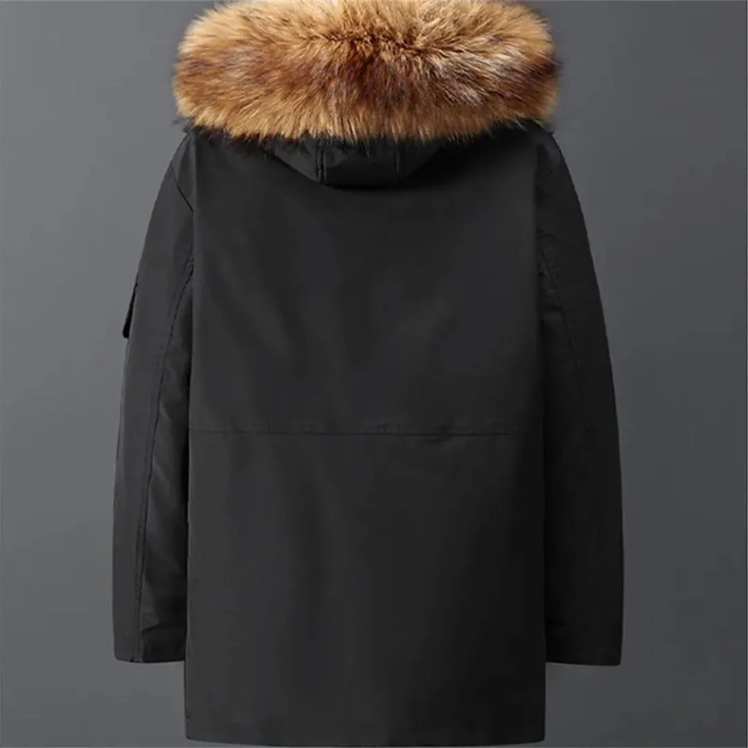 Men's Thick And Warm Winter Fur Collar Removable Lined Down And Cotton Padded Fleece Cold-Proof Plus Size Coat