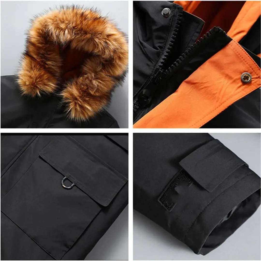 Men's Thick And Warm Winter Fur Collar Removable Lined Down And Cotton Padded Fleece Cold-Proof Plus Size Coat