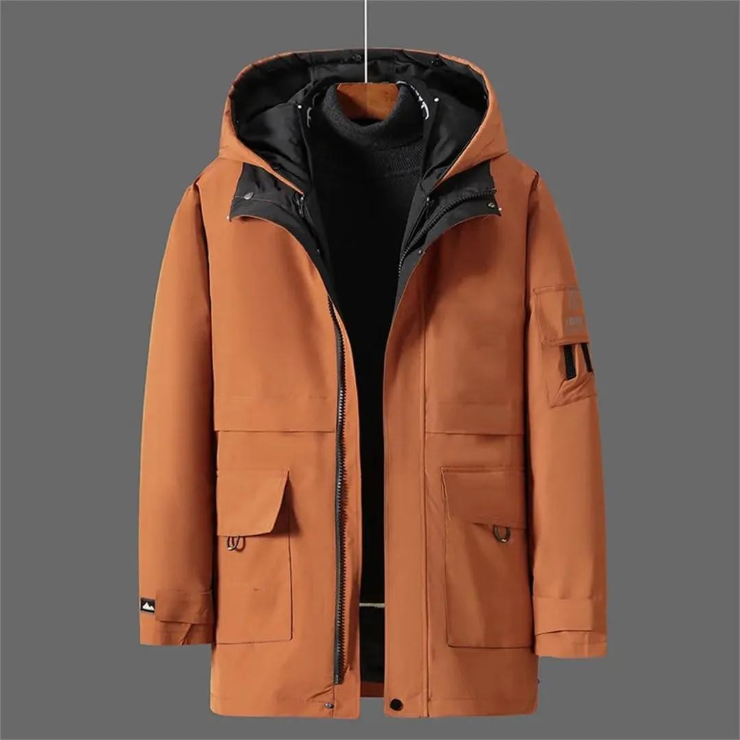 Men's Thick And Warm Winter Fur Collar Removable Lined Down And Cotton Padded Fleece Cold-Proof Plus Size Coat