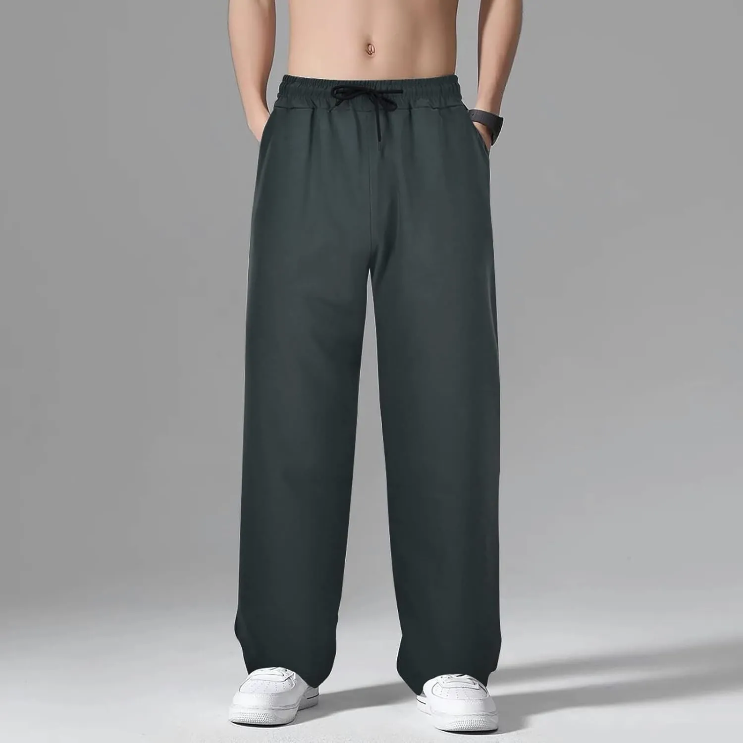 Mens Wide Leg Sweatpants Baggy Elastic Waist Drawstring Joggers Lightweight Plus Size Hiking Athletic Pants Casual Trousers