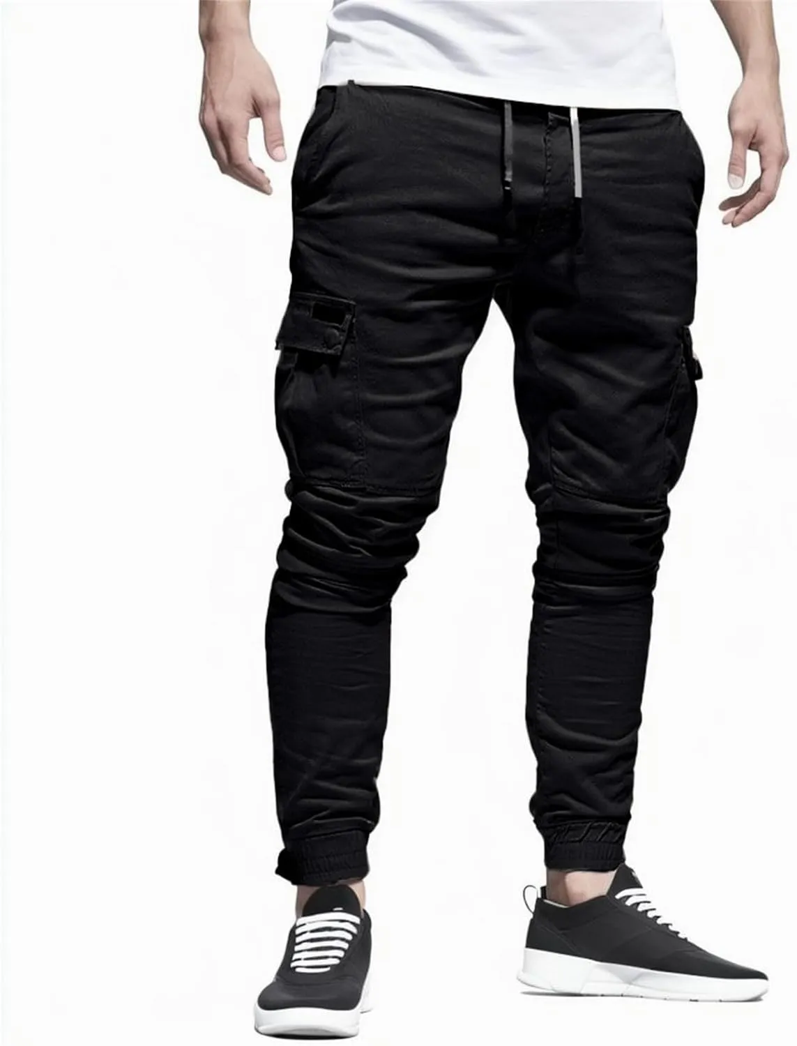 Men's Workout Cargo Pants Drawstring Elastic Waist Joggers Hiking Outdoor Athletic Sweatpants with Pockets Trousers