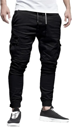 Men's Workout Cargo Pants Drawstring Elastic Waist Joggers Hiking Outdoor Athletic Sweatpants with Pockets Trousers