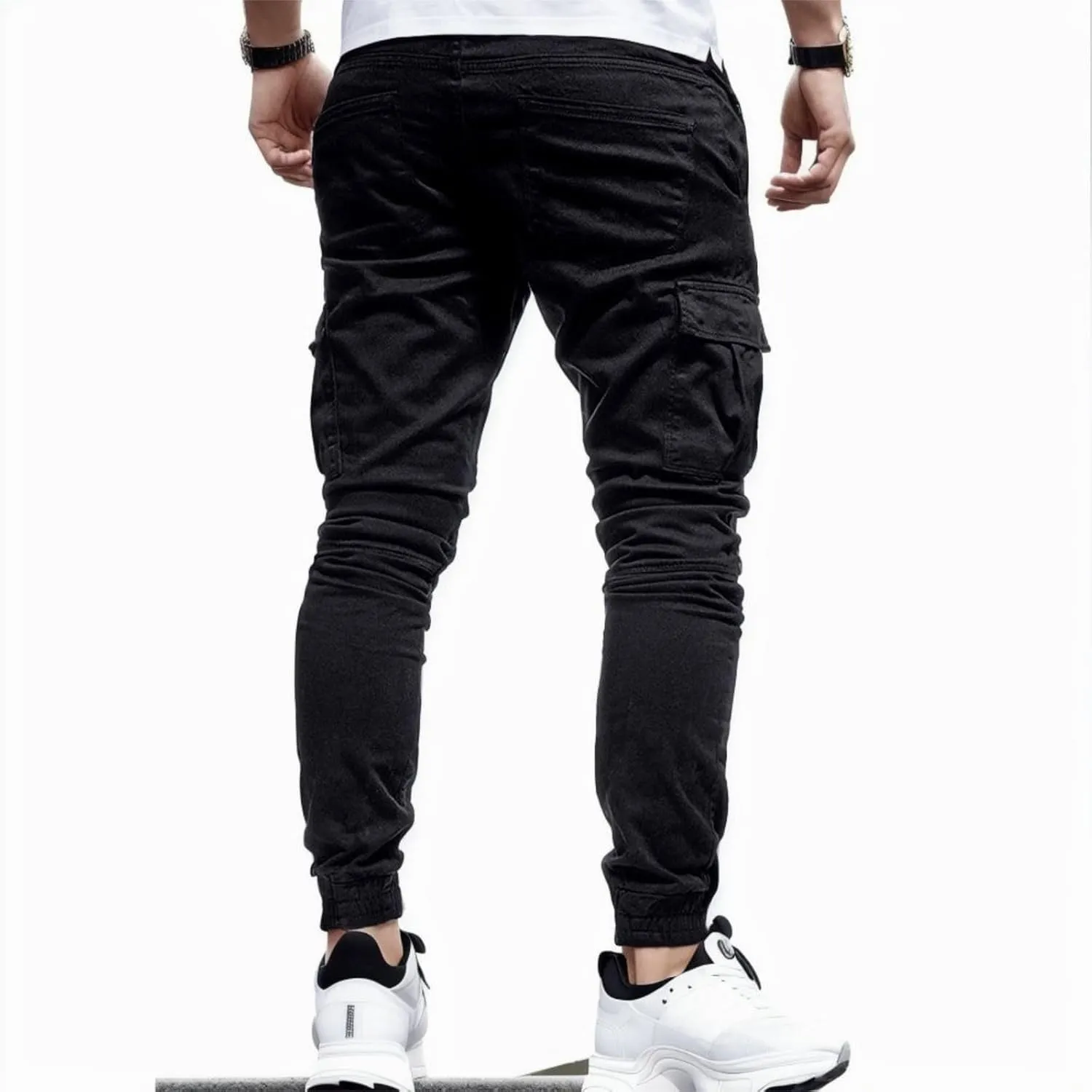 Men's Workout Cargo Pants Drawstring Elastic Waist Joggers Hiking Outdoor Athletic Sweatpants with Pockets Trousers