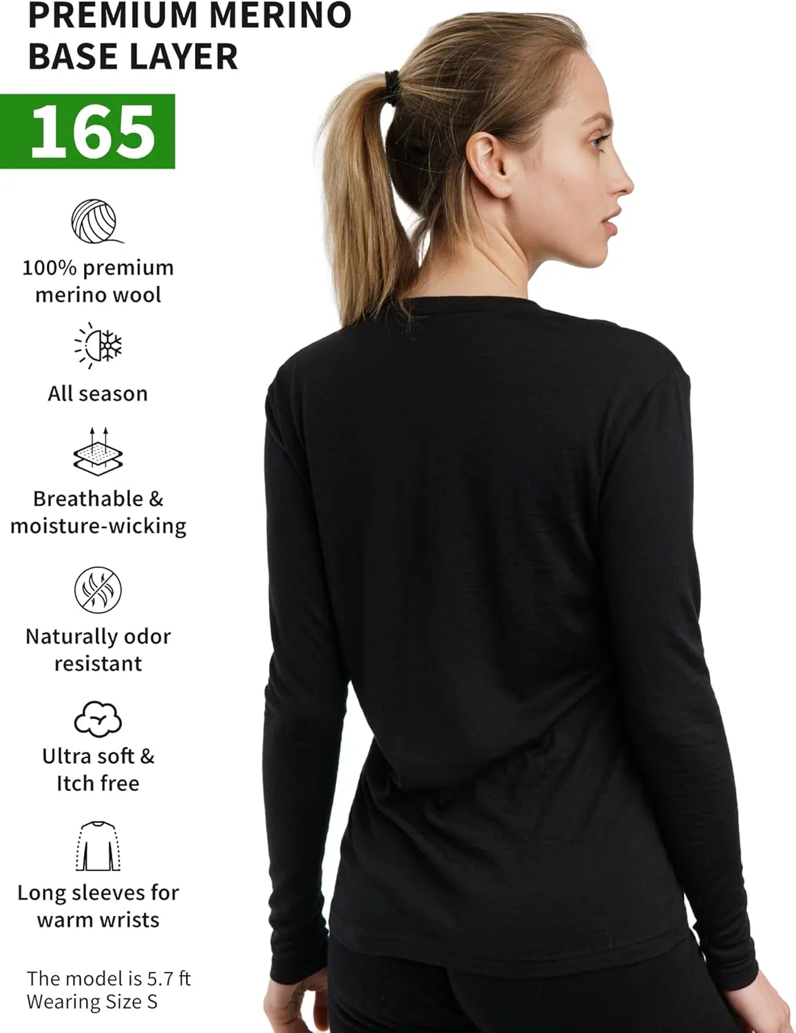 Merino.tech Merino Wool Base Layer Women - 100% Merino Wool Heavyweight, Midweight, Lite Long Sleeve Thermal Shirt and Socks