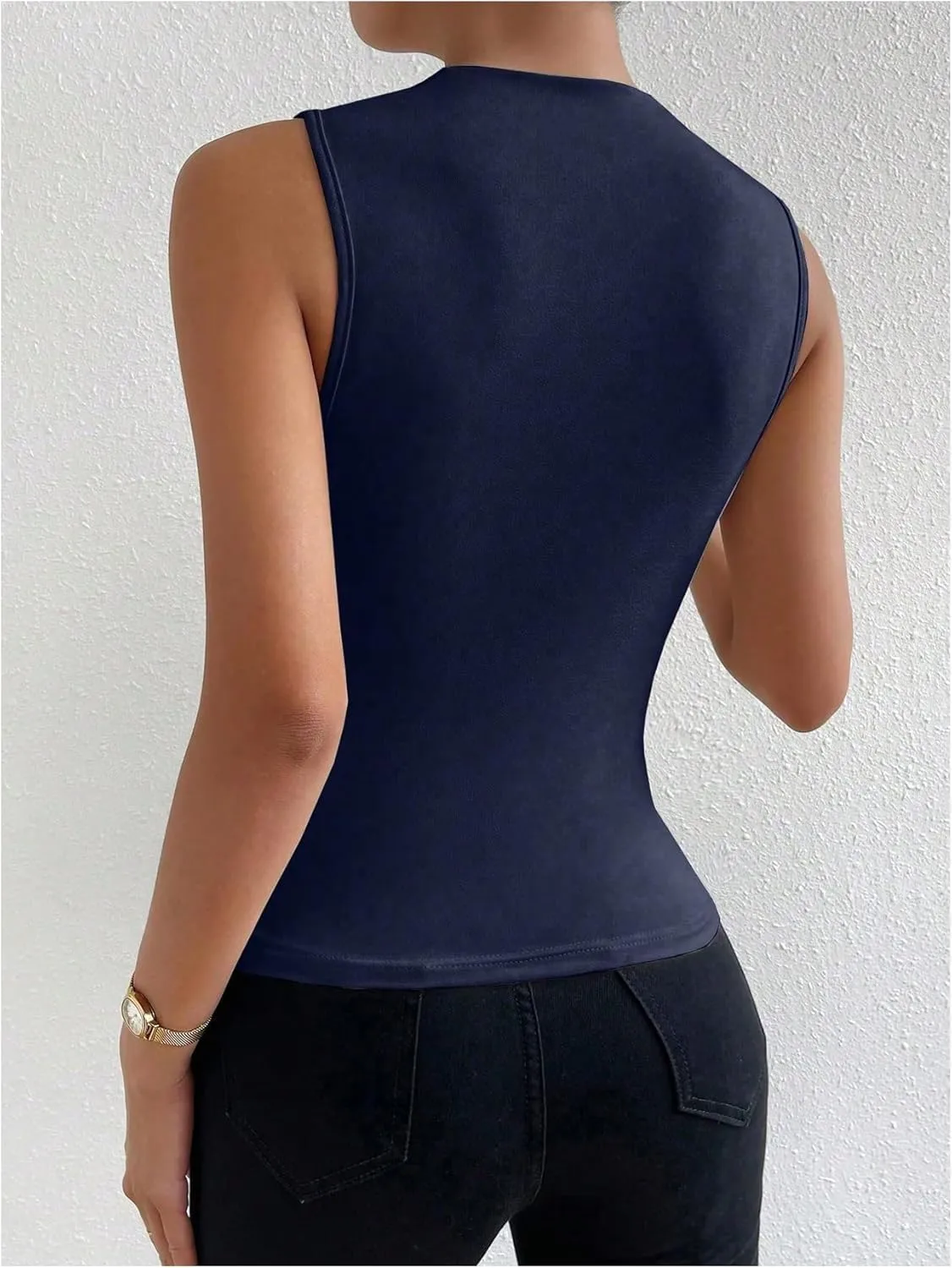 Milumia Women's Metallic Textured Ruched Mock Neck Tank Top Sleeveless Slim Fit Work Shirt Tops
