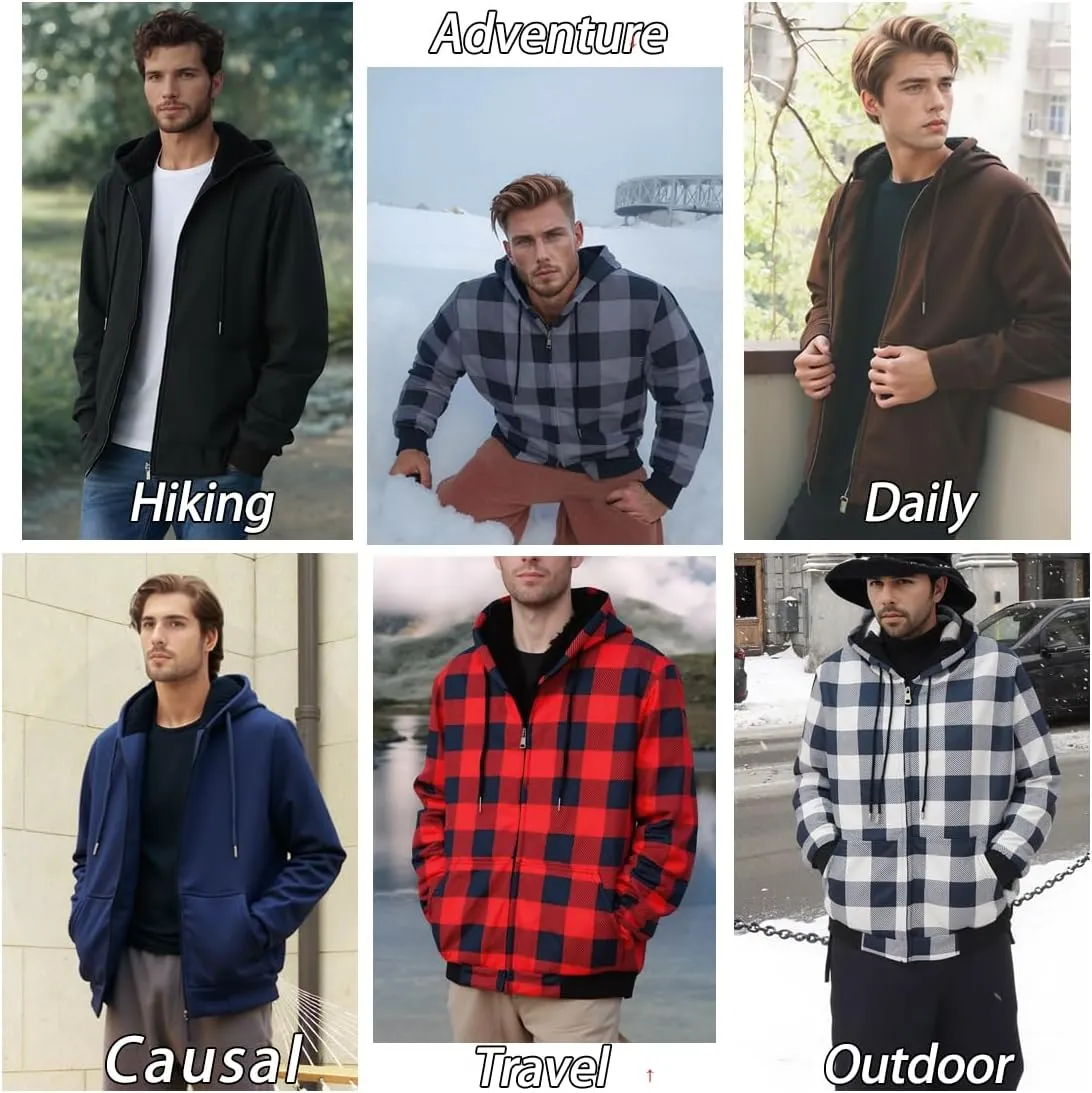 MINANUO Hoodies for Men Full Zip Up Sherpa Lined Sports Sweatshirts Mens Winter Fleece Fabric Jacket with Hood