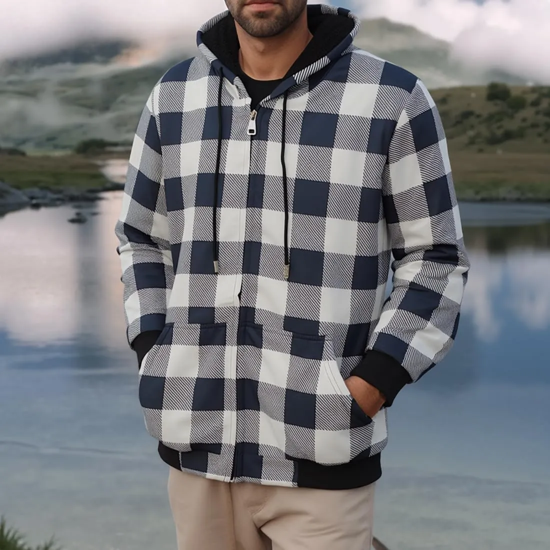 MINANUO Hoodies for Men Full Zip Up Sherpa Lined Sports Sweatshirts Mens Winter Fleece Fabric Jacket with Hood