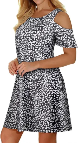 Misyula Style Womens Summer Cold Shoulder Floral Flowy T-Shirt Dress with Pockets