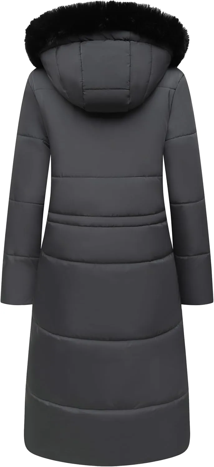 MOERDENG Women's Long Winter Puffer Coat Waterproof Warm Maxi Down Jacket Faux Fur Removable Hood Parka