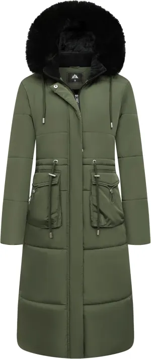 MOERDENG Women's Long Winter Puffer Coat Waterproof Warm Maxi Down Jacket Faux Fur Removable Hood Parka