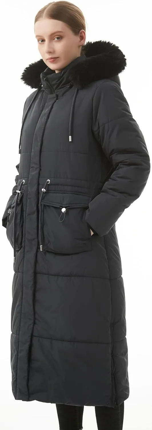 MOERDENG Women's Long Winter Puffer Coat Waterproof Warm Maxi Down Jacket Faux Fur Removable Hood Parka