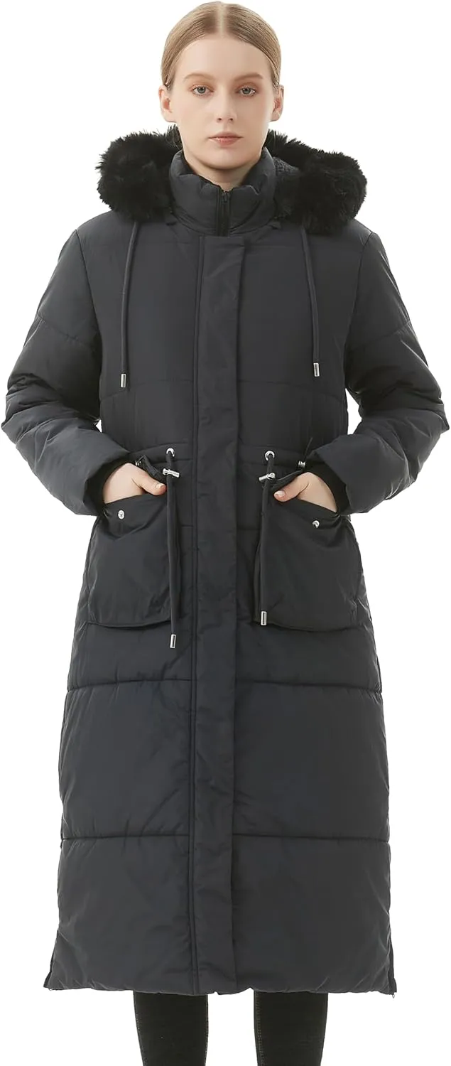 MOERDENG Women's Long Winter Puffer Coat Waterproof Warm Maxi Down Jacket Faux Fur Removable Hood Parka