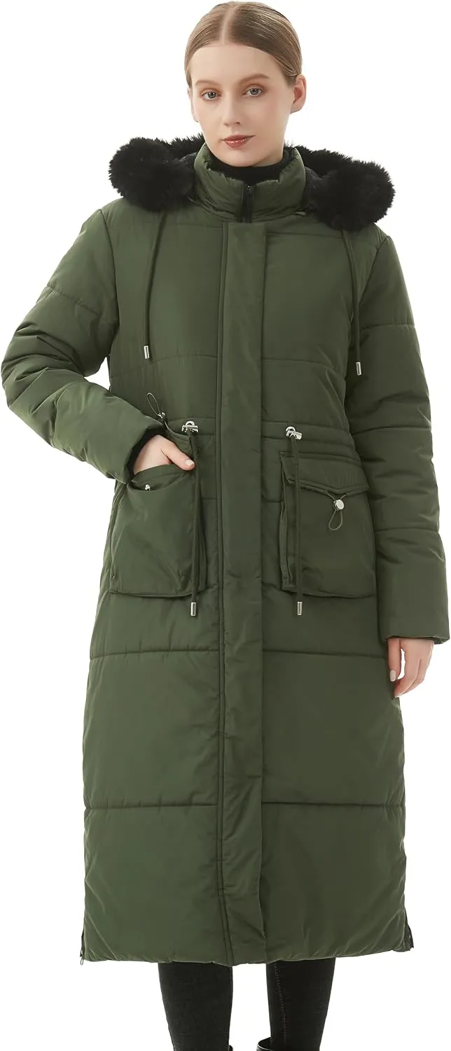 MOERDENG Women's Long Winter Puffer Coat Waterproof Warm Maxi Down Jacket Faux Fur Removable Hood Parka