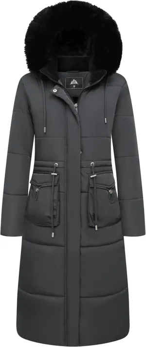 MOERDENG Women's Long Winter Puffer Coat Waterproof Warm Maxi Down Jacket Faux Fur Removable Hood Parka