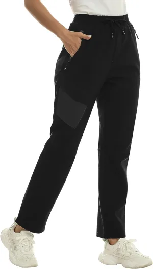 MoFiz Women's Waterproof Windproof Ski Snow Hiking Cargo Pants Warm Fleece Lined Elastic Waisted Zipper Pockets Winter