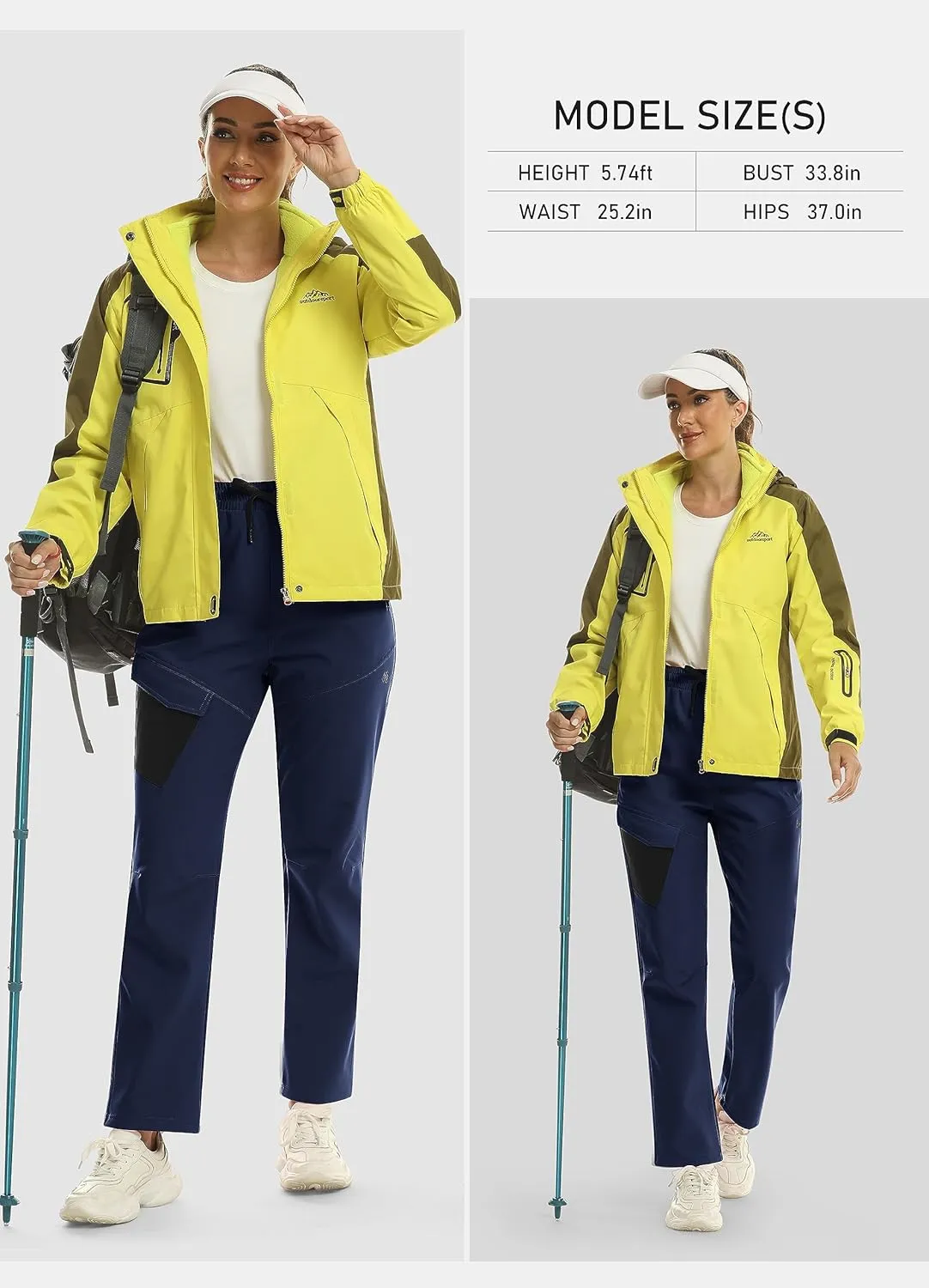 MoFiz Women's Waterproof Windproof Ski Snow Hiking Cargo Pants Warm Fleece Lined Elastic Waisted Zipper Pockets Winter