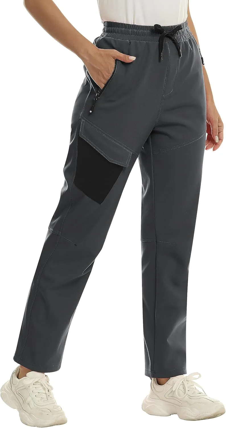 MoFiz Women's Waterproof Windproof Ski Snow Hiking Cargo Pants Warm Fleece Lined Elastic Waisted Zipper Pockets Winter