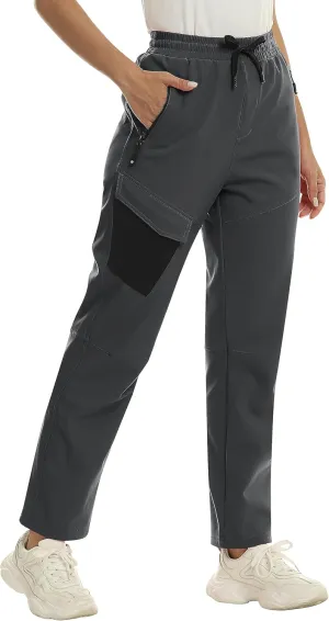 MoFiz Women's Waterproof Windproof Ski Snow Hiking Cargo Pants Warm Fleece Lined Elastic Waisted Zipper Pockets Winter