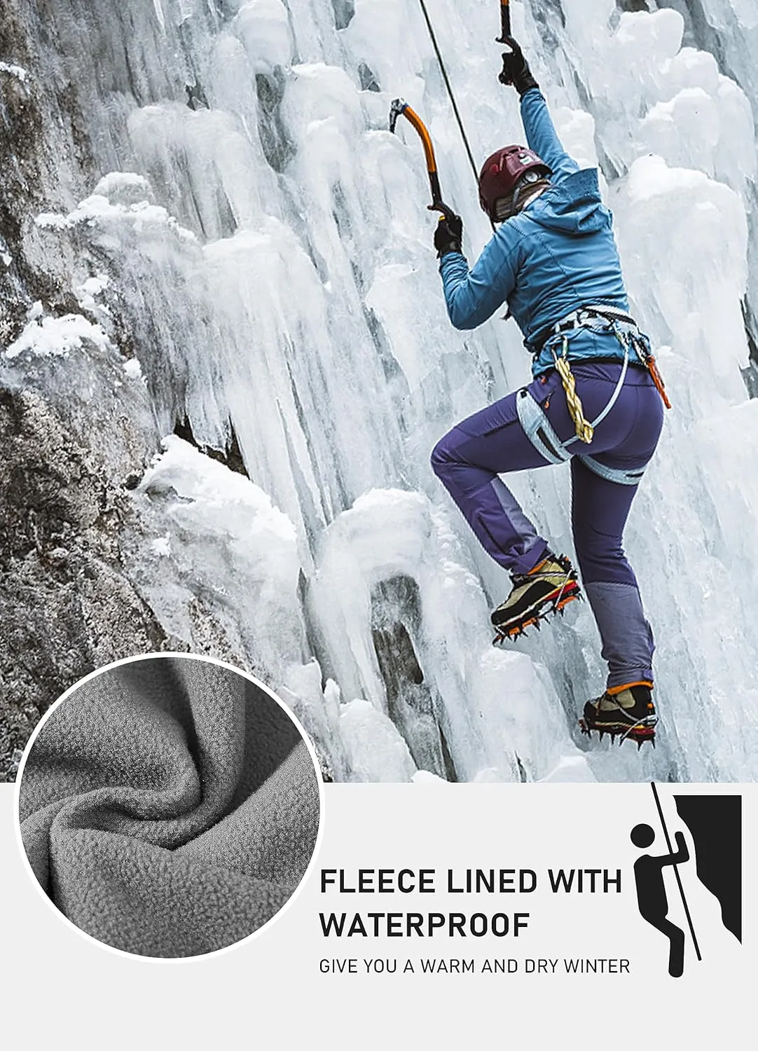 MoFiz Women's Waterproof Windproof Ski Snow Hiking Cargo Pants Warm Fleece Lined Elastic Waisted Zipper Pockets Winter