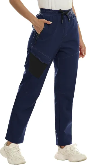 MoFiz Women's Waterproof Windproof Ski Snow Hiking Cargo Pants Warm Fleece Lined Elastic Waisted Zipper Pockets Winter