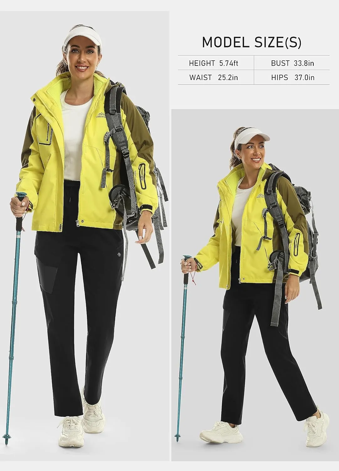 MoFiz Women's Waterproof Windproof Ski Snow Hiking Cargo Pants Warm Fleece Lined Elastic Waisted Zipper Pockets Winter