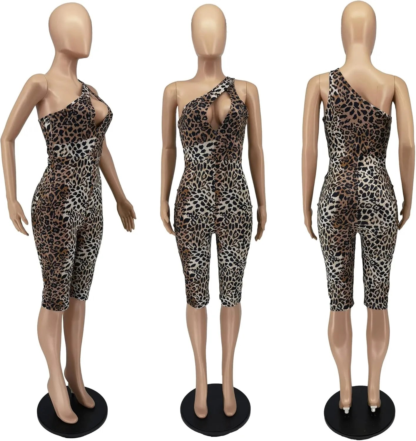 Molilove Women's Cheetah Bodycon Jumpsuit Sexy Cutout Leopard Print One Piece Set Stretch Club Jumpsuits