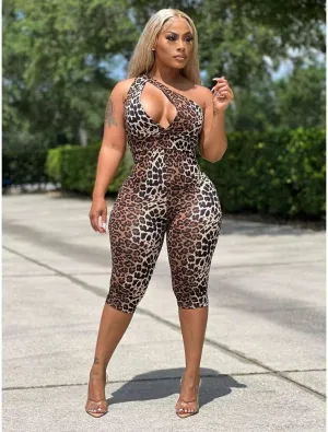 Molilove Women's Cheetah Bodycon Jumpsuit Sexy Cutout Leopard Print One Piece Set Stretch Club Jumpsuits