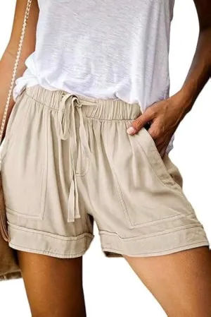 Mosucoirl Women Comfy Drawstring Casual Elastic Waist Pure Color Shorts Summer Beach Lightweight Short Pants with Pockets