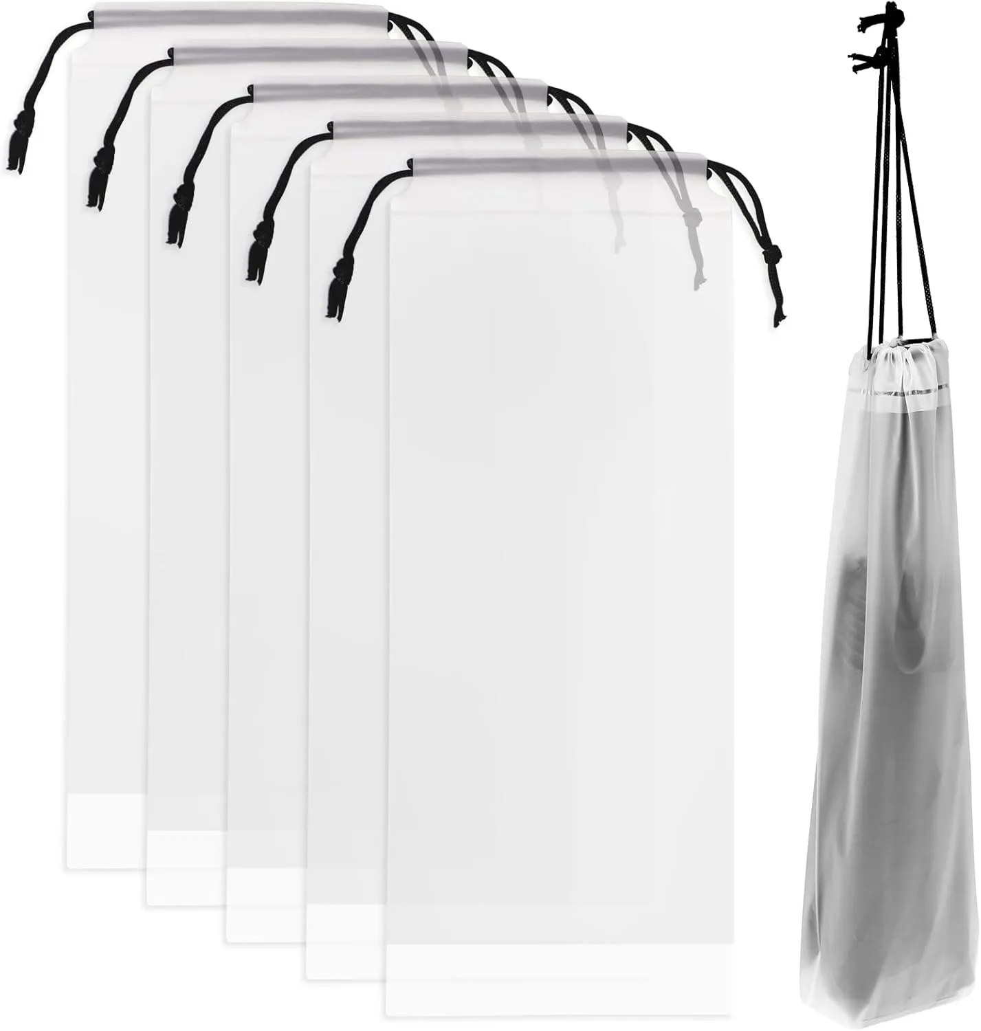 Mozeat Lens 6 Pcs Umbrella Bags Wet Umbrella Cases Clear Umbrella Cover Wet Umbrella Bags Folding Umbrella Storage Bag Waterproof Travel Umbrellas Sleeves with Drawstring