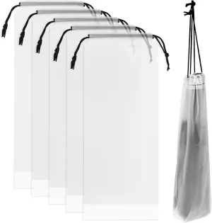 Mozeat Lens 6 Pcs Umbrella Bags Wet Umbrella Cases Clear Umbrella Cover Wet Umbrella Bags Folding Umbrella Storage Bag Waterproof Travel Umbrellas Sleeves with Drawstring
