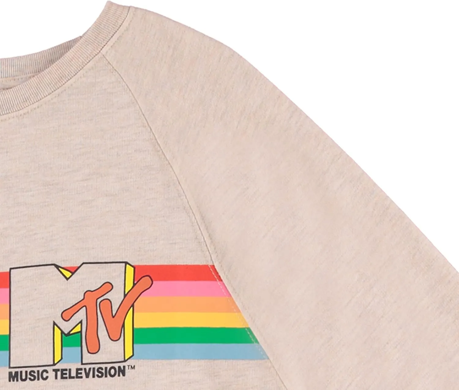 MTV Women's Long Sleeve Raglan Sweatshirt - Nostalgic 90s 'I Want My Print - Casual Raw Edge Fleece Pullover