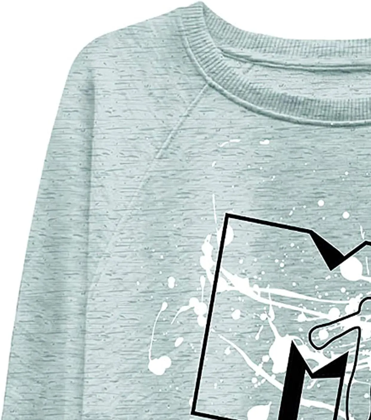 MTV Women's Long Sleeve Raglan Sweatshirt - Nostalgic 90s 'I Want My Print - Casual Raw Edge Fleece Pullover