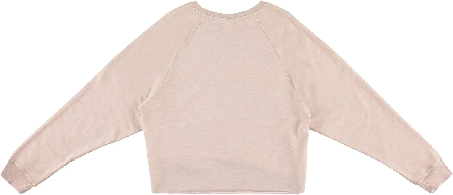 MTV Women's Long Sleeve Raglan Sweatshirt - Nostalgic 90s 'I Want My Print - Casual Raw Edge Fleece Pullover