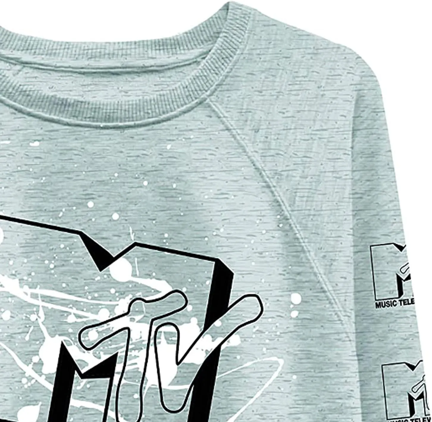 MTV Women's Long Sleeve Raglan Sweatshirt - Nostalgic 90s 'I Want My Print - Casual Raw Edge Fleece Pullover