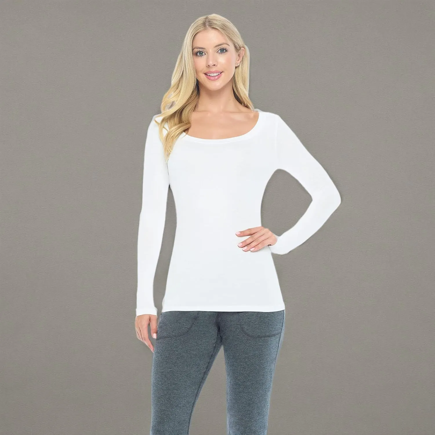 Natural Uniforms Women's Long Sleeve Extra Wide Scoop-Neck T-Shirt Under Scrub