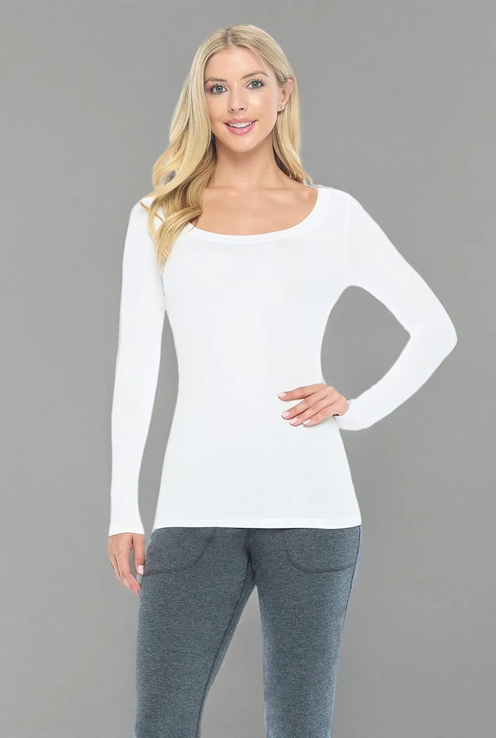 Natural Uniforms Women's Long Sleeve Extra Wide Scoop-Neck T-Shirt Under Scrub