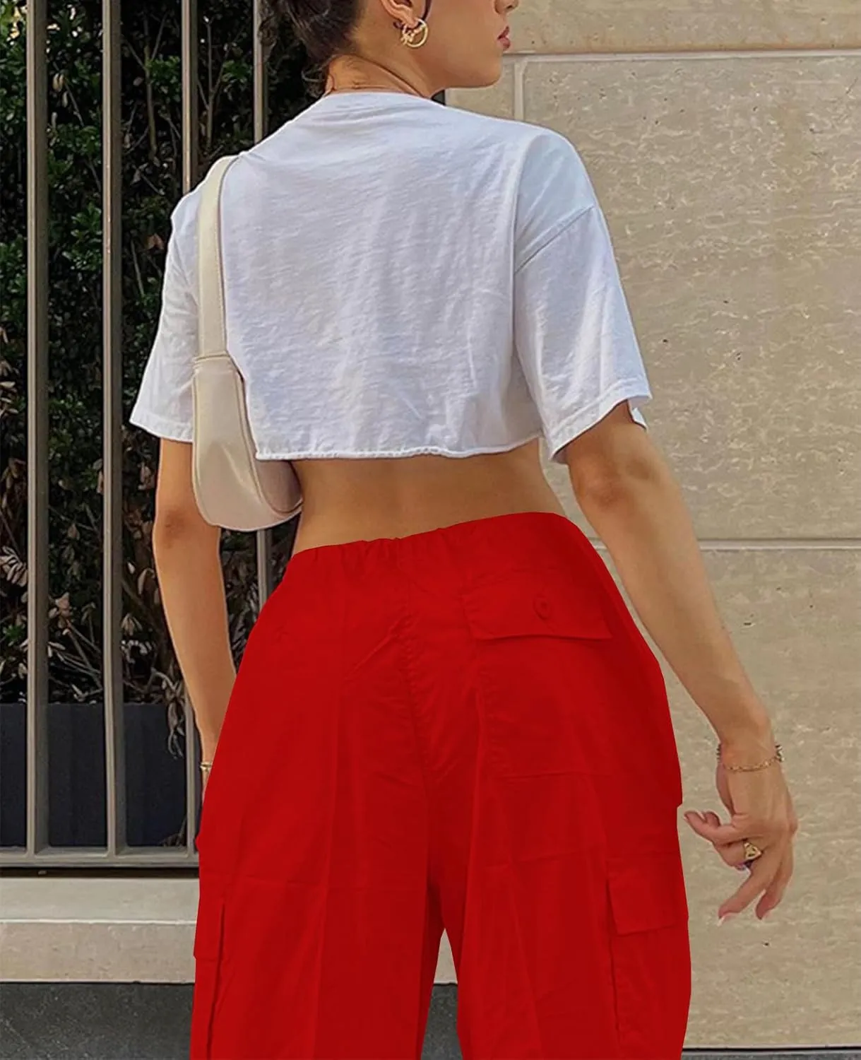 Neyaolk Parachute Pants for Women, Cargo Pants Women Baggy, Y2K Low Waist Wide Leg Baggy Relaxed Jogger Pants