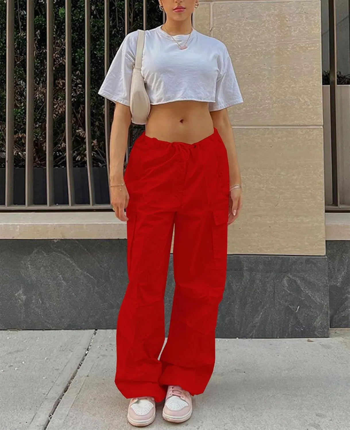 Neyaolk Parachute Pants for Women, Cargo Pants Women Baggy, Y2K Low Waist Wide Leg Baggy Relaxed Jogger Pants