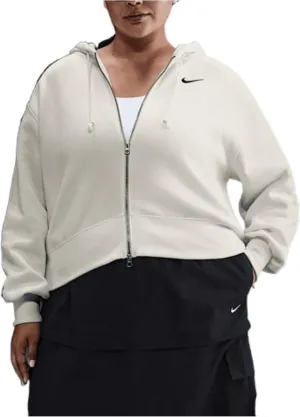 Nike Sportswear Phoenix Fleece Women's Loose Cropped Full-Zip Hoodie (Plus Size) (HJ0942-133, Sail/Black)