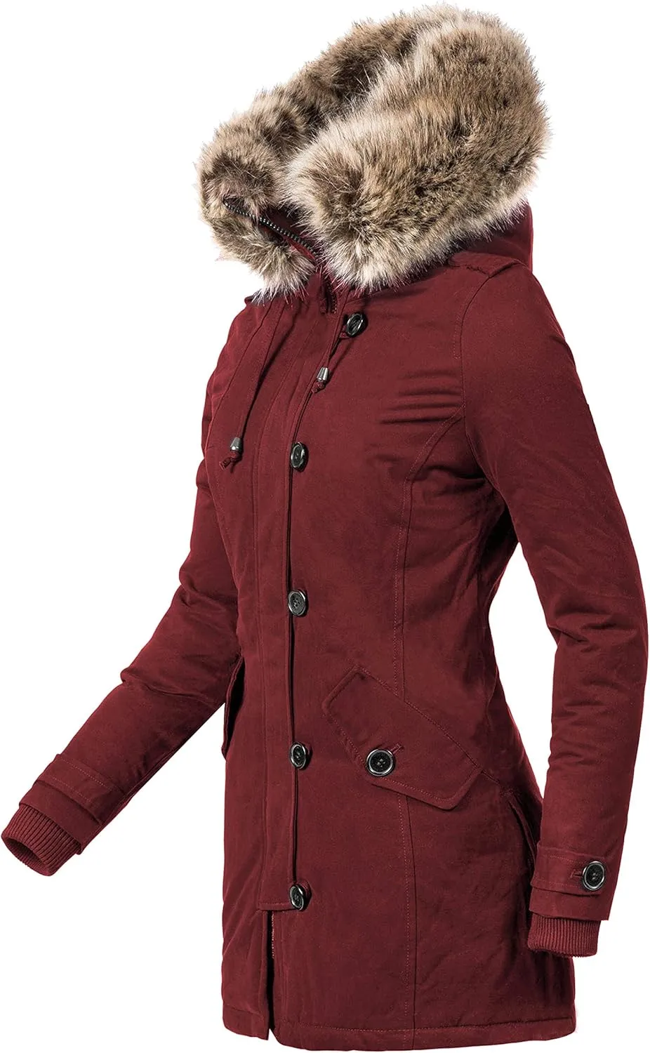 NUTEXROL Women's Heavy Thicken Puffer Down Warm Parka Padded Winter Hooded Insulated Jacket Overcoat with Faux Fur Hood