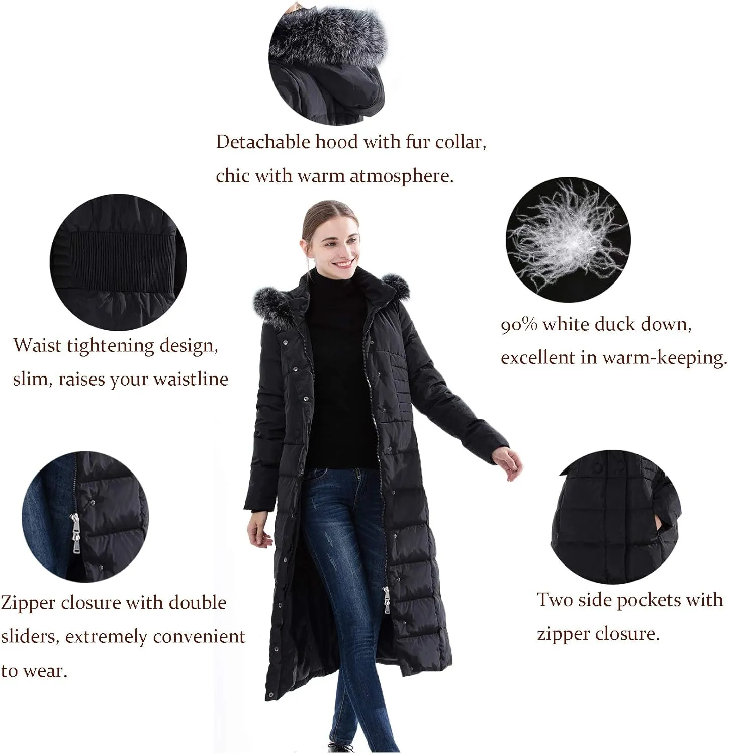 Obosoyo Women's Hooded Thickened Long Down Jacket Maxi Down Parka Puffer Coat
