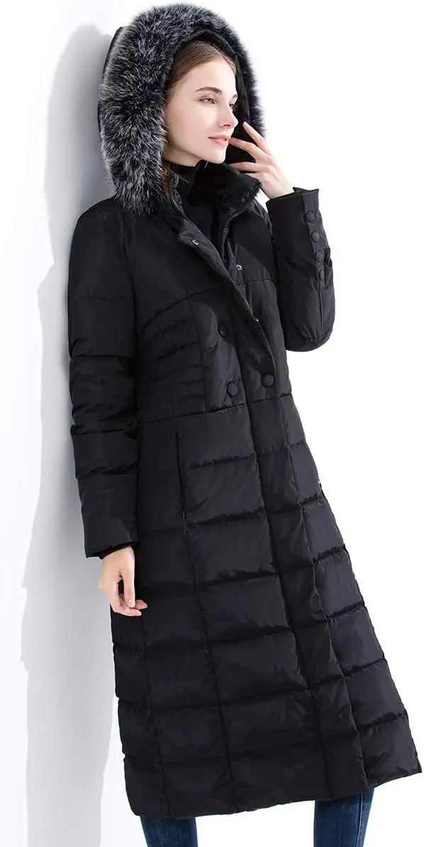 Obosoyo Women's Hooded Thickened Long Down Jacket Maxi Down Parka Puffer Coat