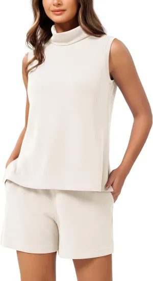 ODODOS Modal Soft Mock Neck Tank Tops for Women Sleeveless Sweater Vest Casual Turtleneck Pullover Top
