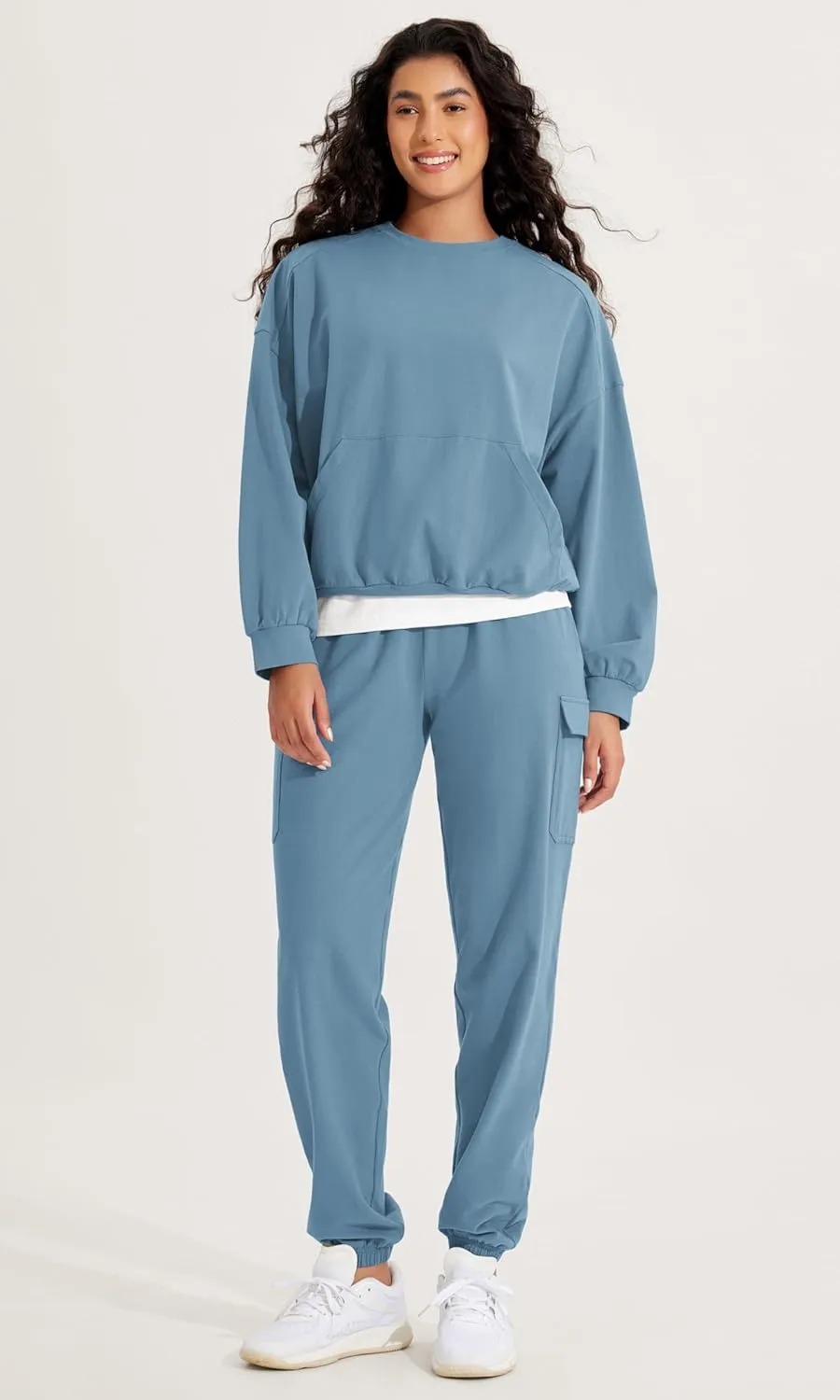 ODODOS Purevibe Cotton Oversized Sweatshirts, Women's Crew Neck Long Sleeve Pullover Tops with Kangaroo Pocket