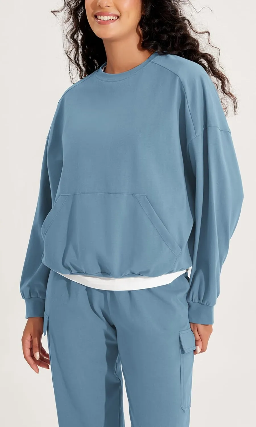 ODODOS Purevibe Cotton Oversized Sweatshirts, Women's Crew Neck Long Sleeve Pullover Tops with Kangaroo Pocket
