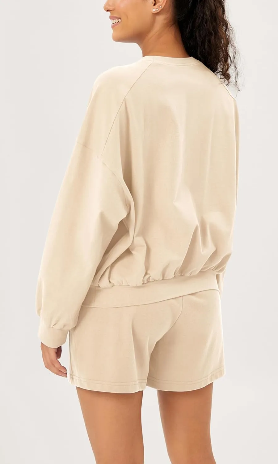 ODODOS Purevibe Cotton Oversized Sweatshirts, Women's Crew Neck Long Sleeve Pullover Tops with Kangaroo Pocket