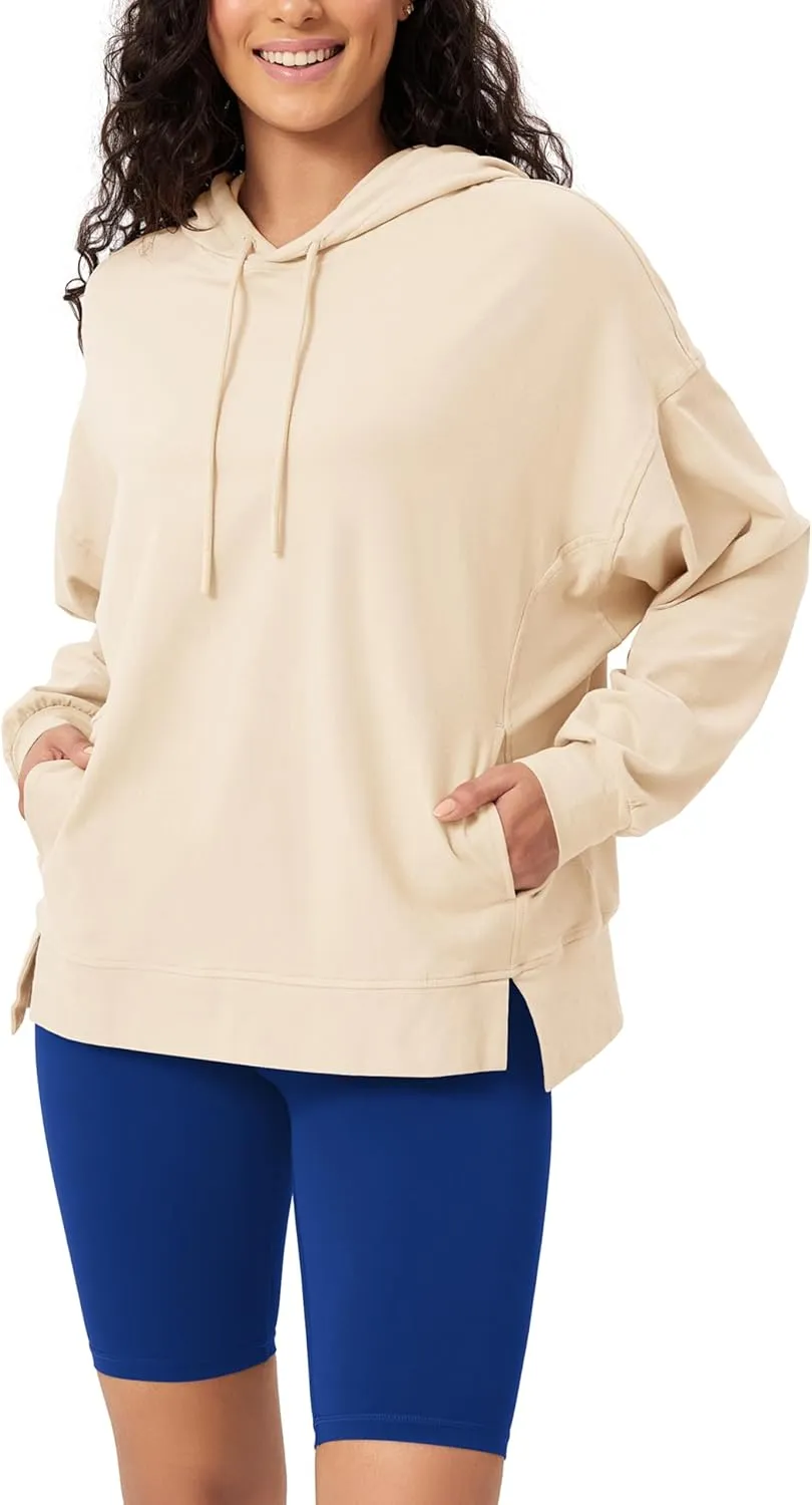 ODODOS Women's Purevibe Cotton Oversized Hoodies Side Slit Sweatshirts Long Sleeve Pullover Top with Pocket