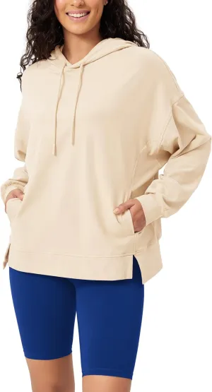 ODODOS Women's Purevibe Cotton Oversized Hoodies Side Slit Sweatshirts Long Sleeve Pullover Top with Pocket