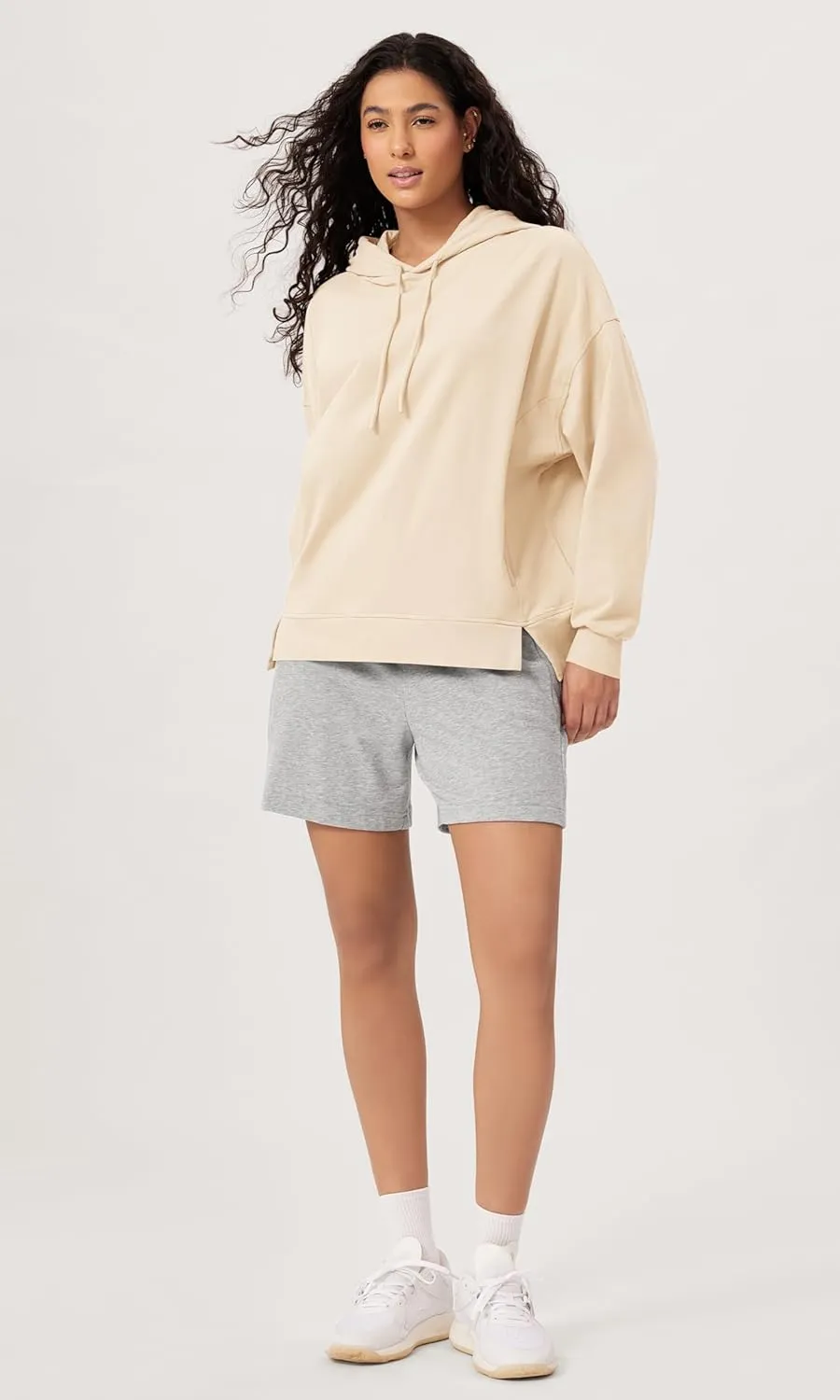 ODODOS Women's Purevibe Cotton Oversized Hoodies Side Slit Sweatshirts Long Sleeve Pullover Top with Pocket